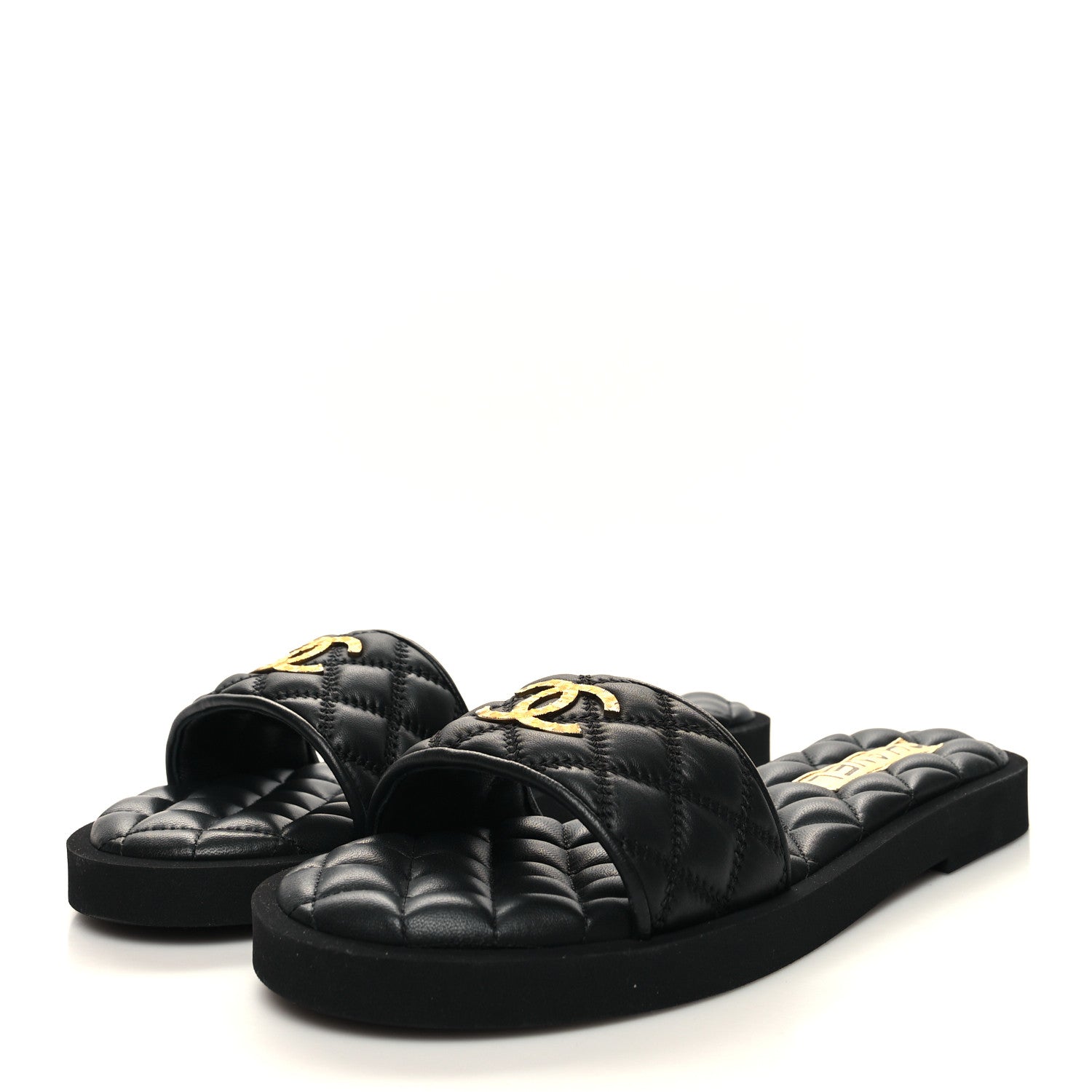 Chanel Lambskin Quilted Textured CC Mules Sandals 39 Black 3 of 9