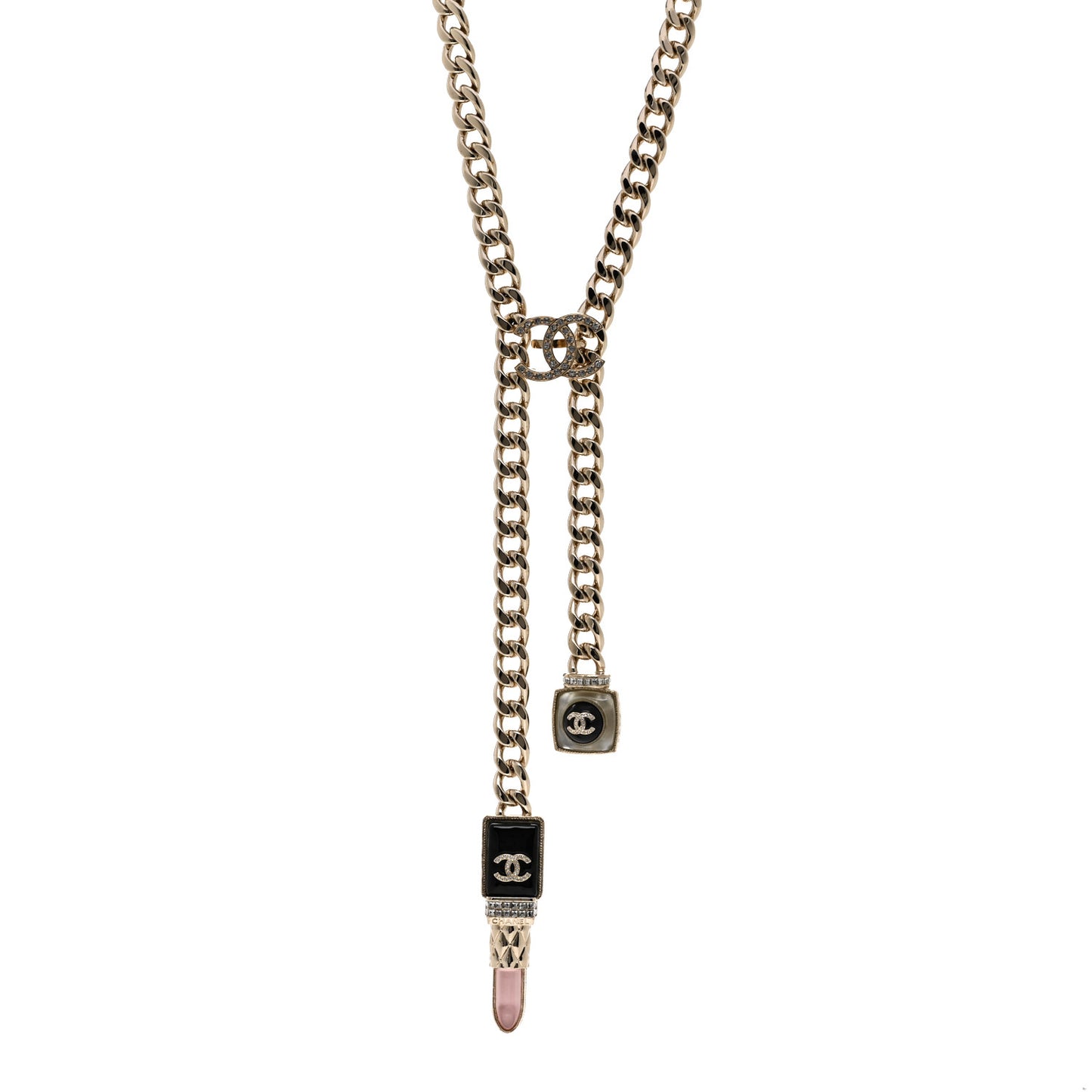 Metal Strass Pearl Lipstick Necklace Pink Gold