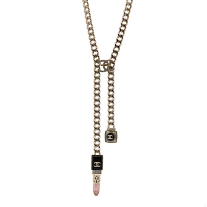 Chanel Metal Strass Pearl Lipstick Necklace Pink Gold 1 of 8