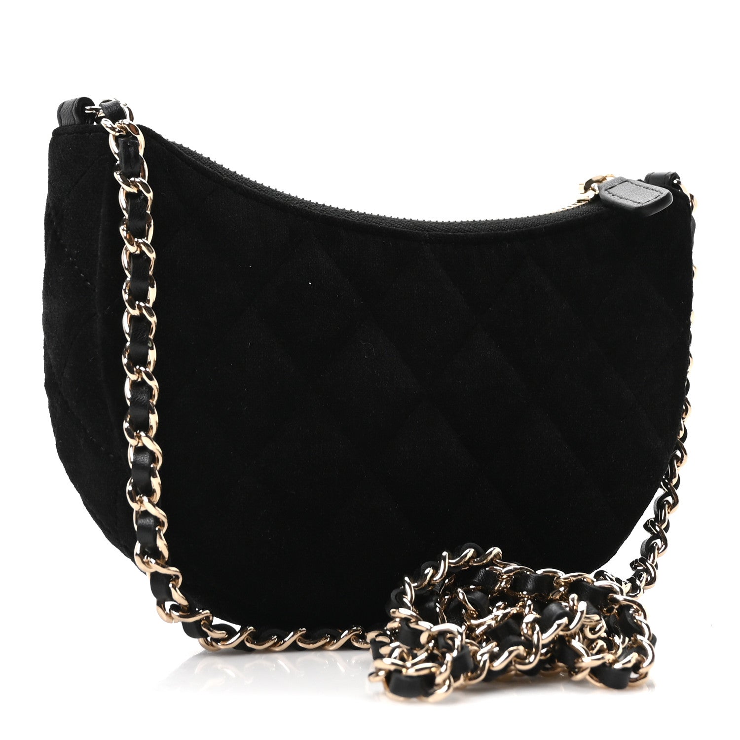 Chanel Velvet Crystal Quilted Chain Hobo Black 3 of 11