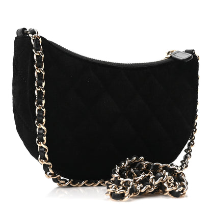 Chanel Velvet Crystal Quilted Chain Hobo Black 3 of 11