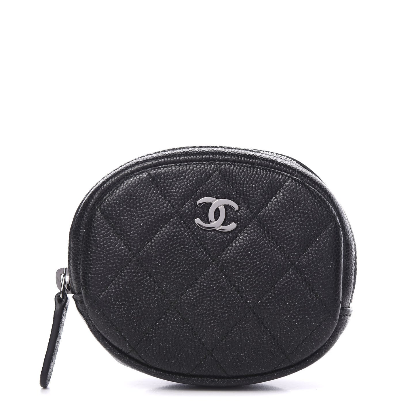 Iridescent Caviar Quilted Zip Around Classic Coin Purse Black