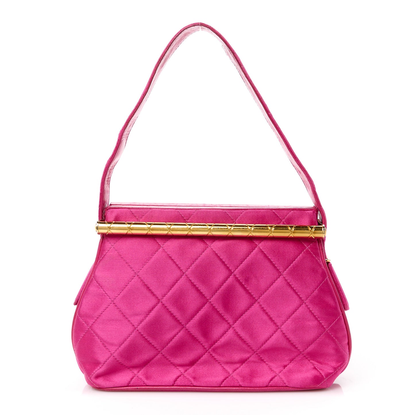 Satin Quilted Bar Frame Evening Bag Fuchsia