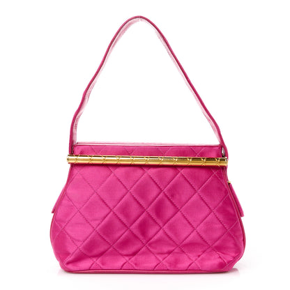 Chanel Satin Quilted Bar Frame Evening Bag Fuchsia 1 of 14