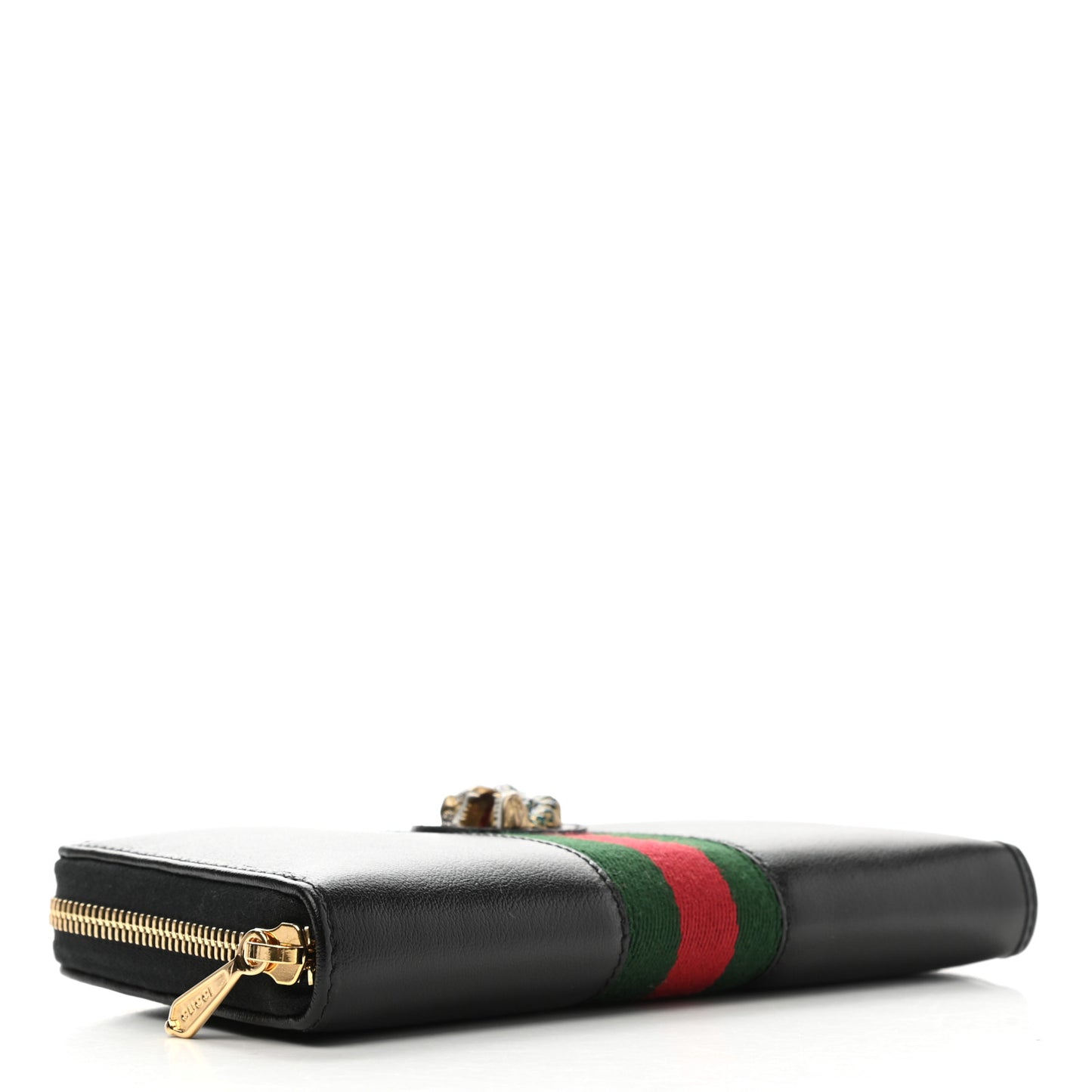 Calfskin Web Rajah Zip Around Wallet Black