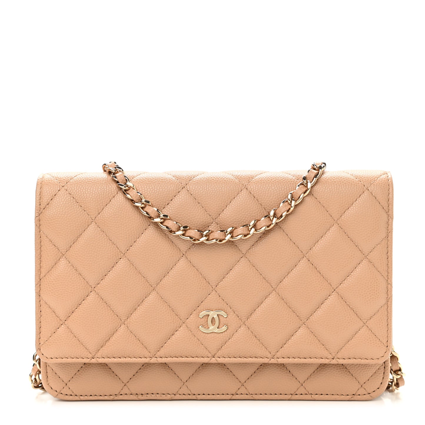 Caviar Quilted Wallet On Chain WOC Beige