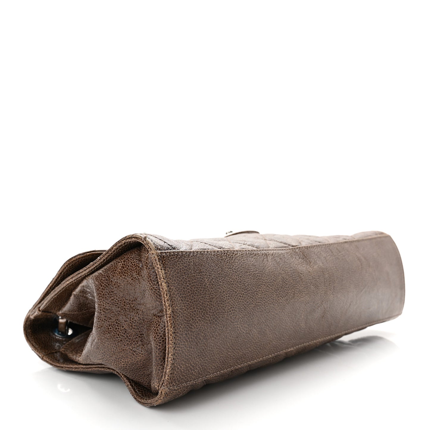Crumpled Grained Calfskin Jumbo CC Crave Flap Brown