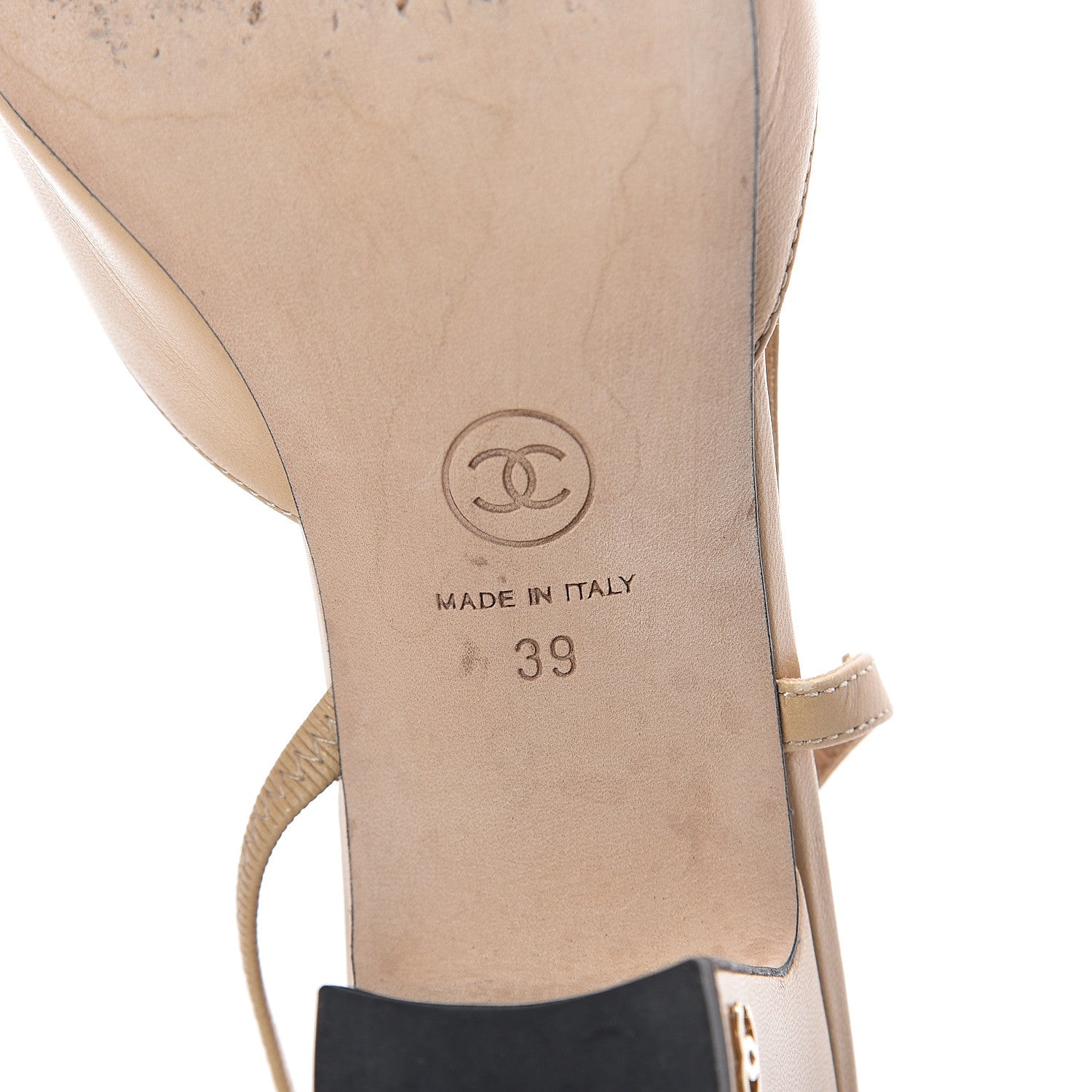 Chanel Goatskin Grosgrain Cap Toe CC Slingback Pumps 39 Beige Black 6 of 7