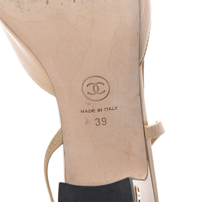 Chanel Goatskin Grosgrain Cap Toe CC Slingback Pumps 39 Beige Black 6 of 7