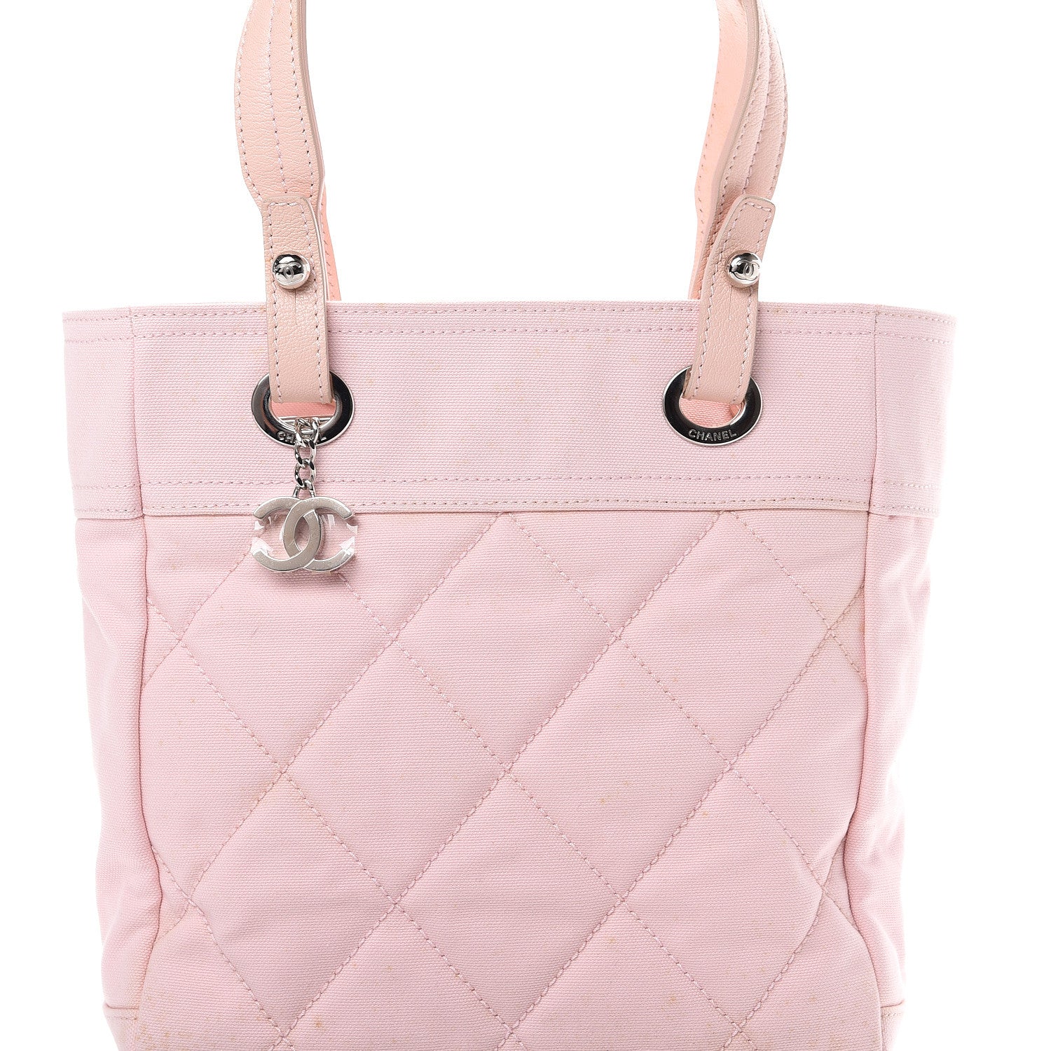 Chanel Coated Canvas Quilted Small Paris Biarritz Tote Light Pink 7 of 16