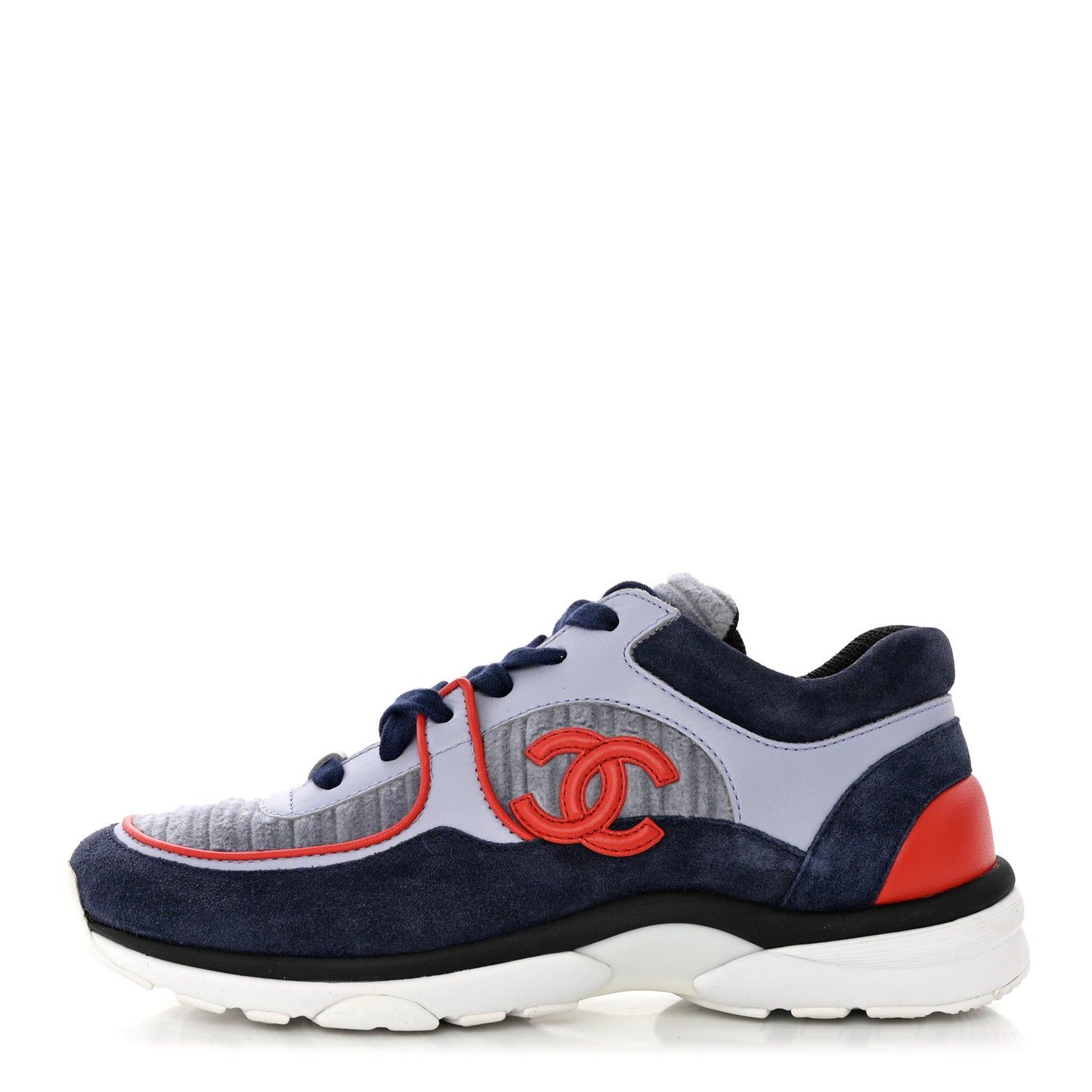 Suede Calfskin Womens CC Sneakers 37 Grey Red Blue