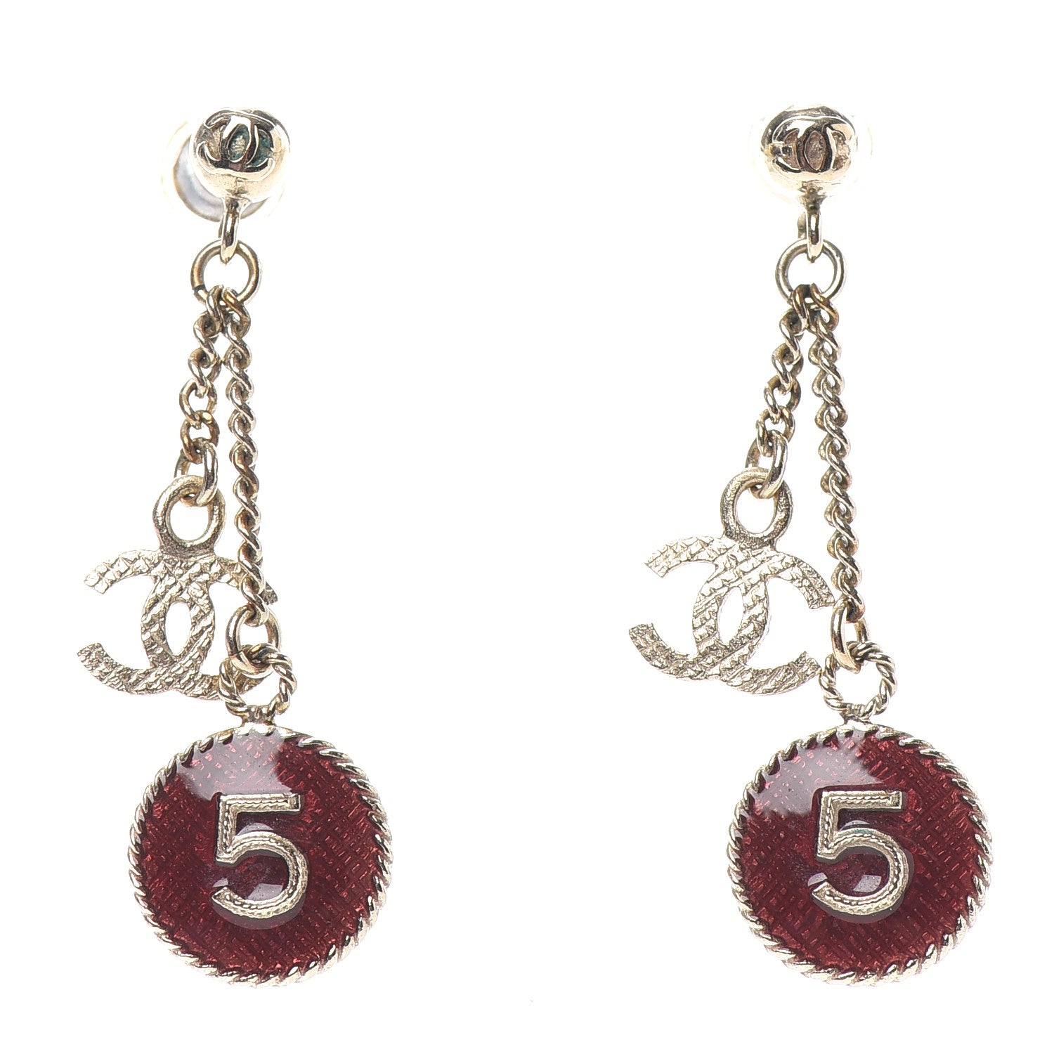 Chanel Enamel N°5 CC Drop Earrings Red Gold 1 of 3
