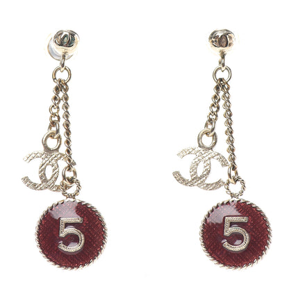 Chanel Enamel N°5 CC Drop Earrings Red Gold 1 of 3