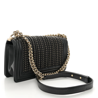 Chanel Calfskin Braided Medium Boy Flap Black 3 of 11