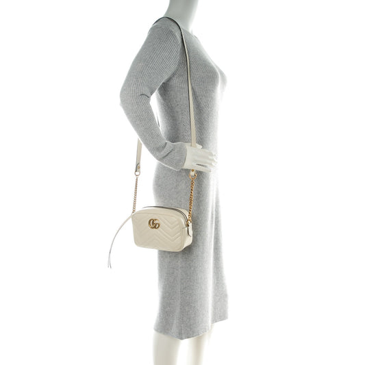 Calfskin Matelasse Mini GG Marmont Chain Shoulder Bag White