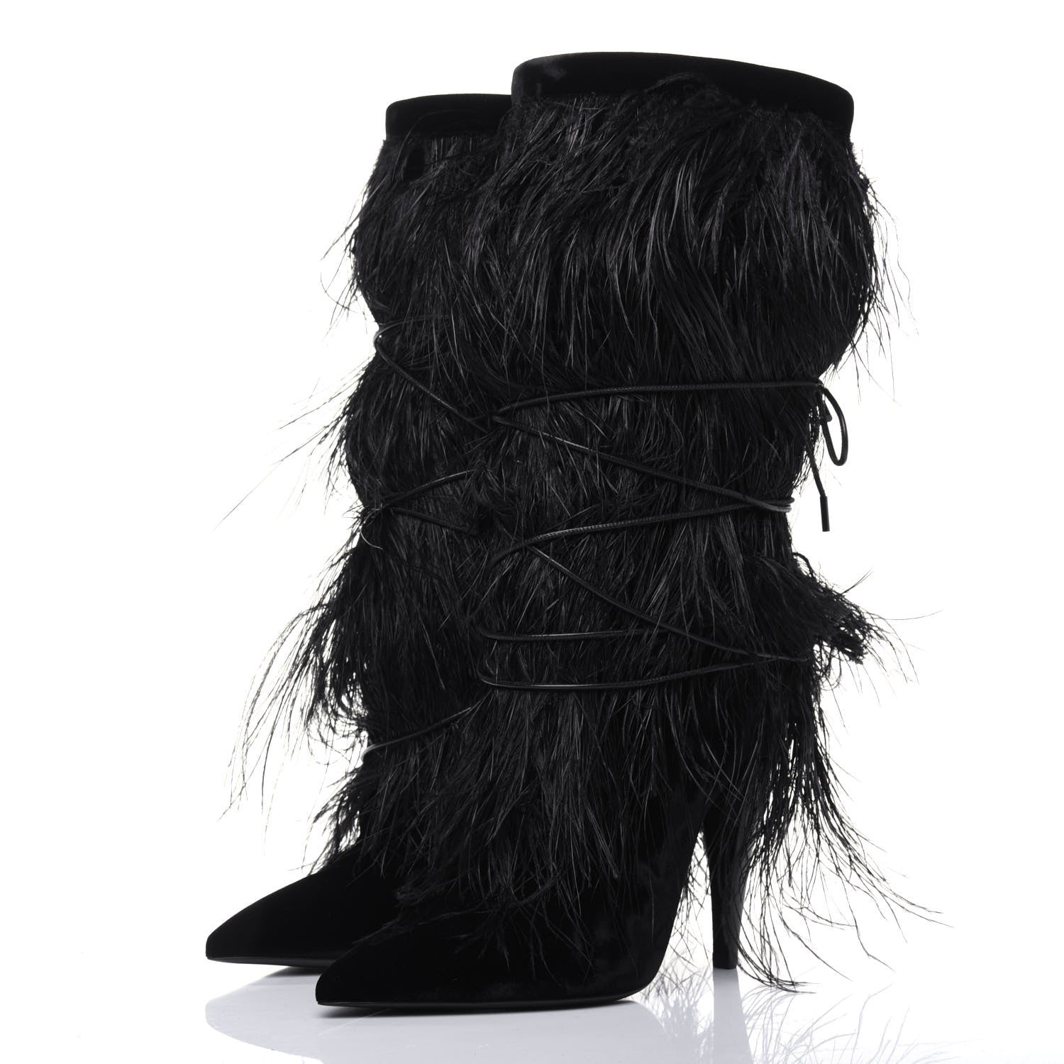 Saint Laurent Velluto Master Ostrich Yeti 110 Short Boots 37.5 Black 3 of 9