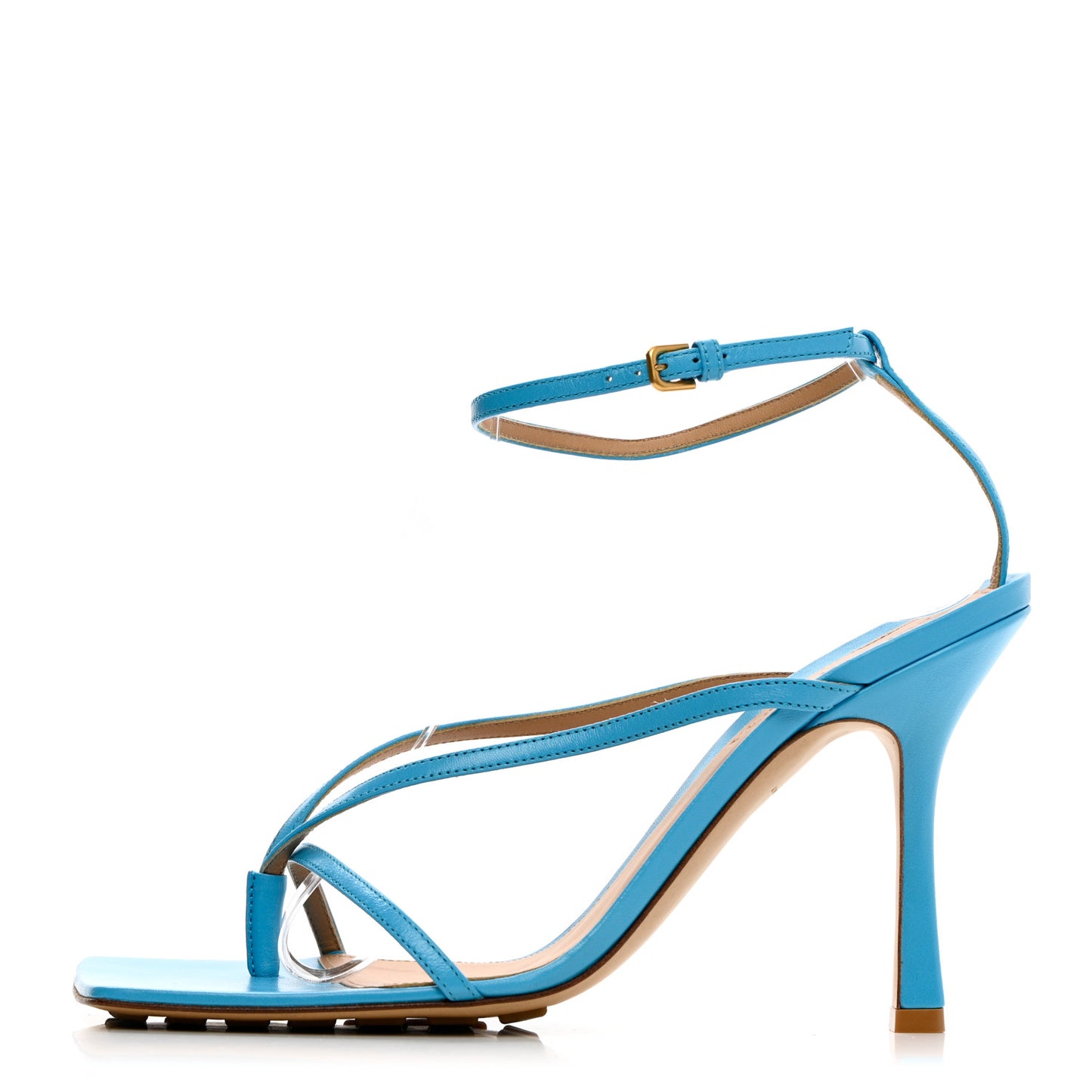 Lambskin Stretch Multi Strap 90mm Sandals 39.5 Sky Blue