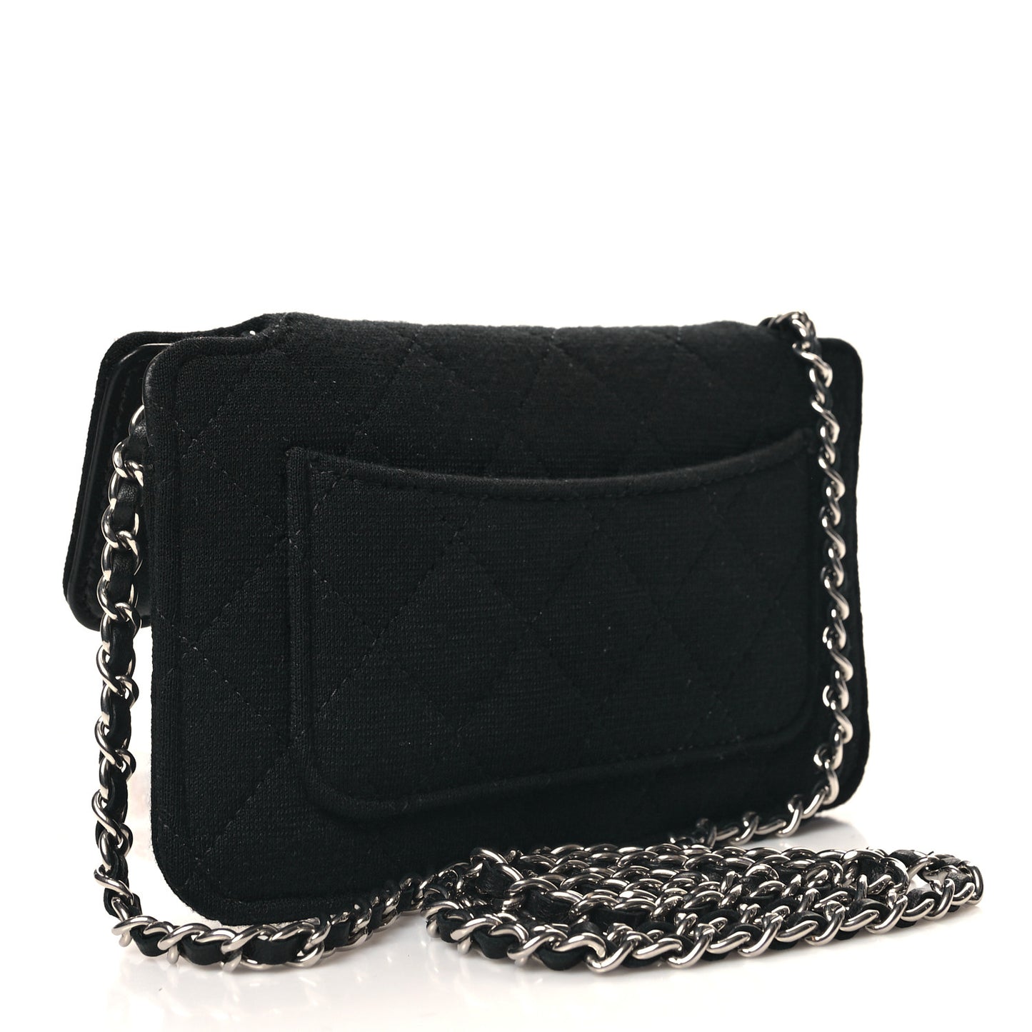 Jersey Fabric Quilted Foldable Tote With Chain Black Multicolor