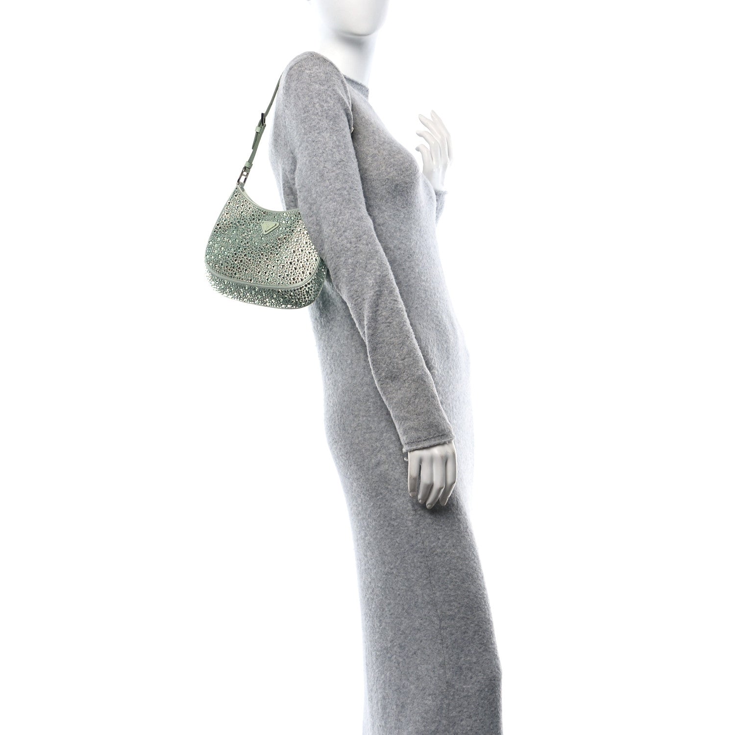 Prada Satin Crystal Cleo Adjustable Strap Shoulder Bag Acqua 3 of 9