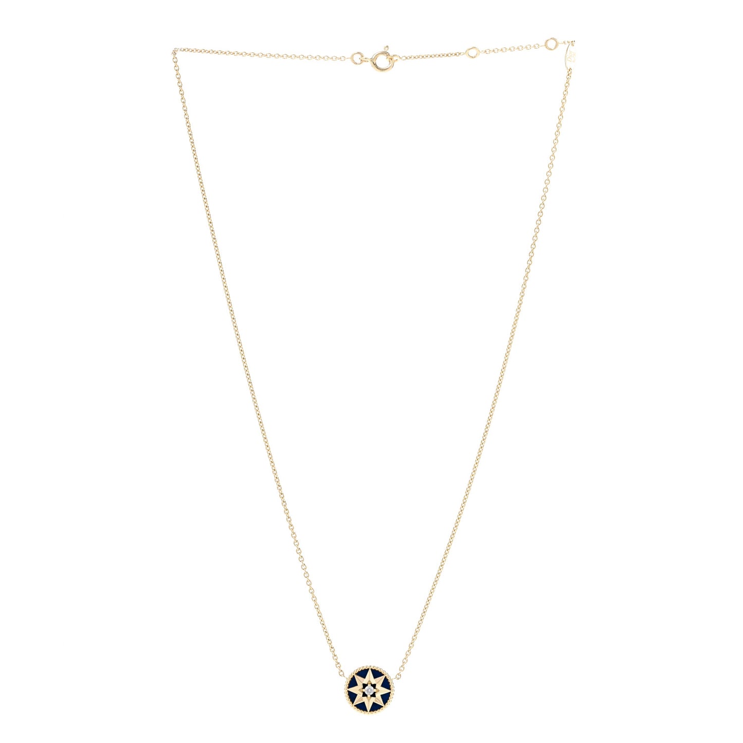 18K Yellow Gold Diamond Lapis Lazuli Rose Des Vents Necklace