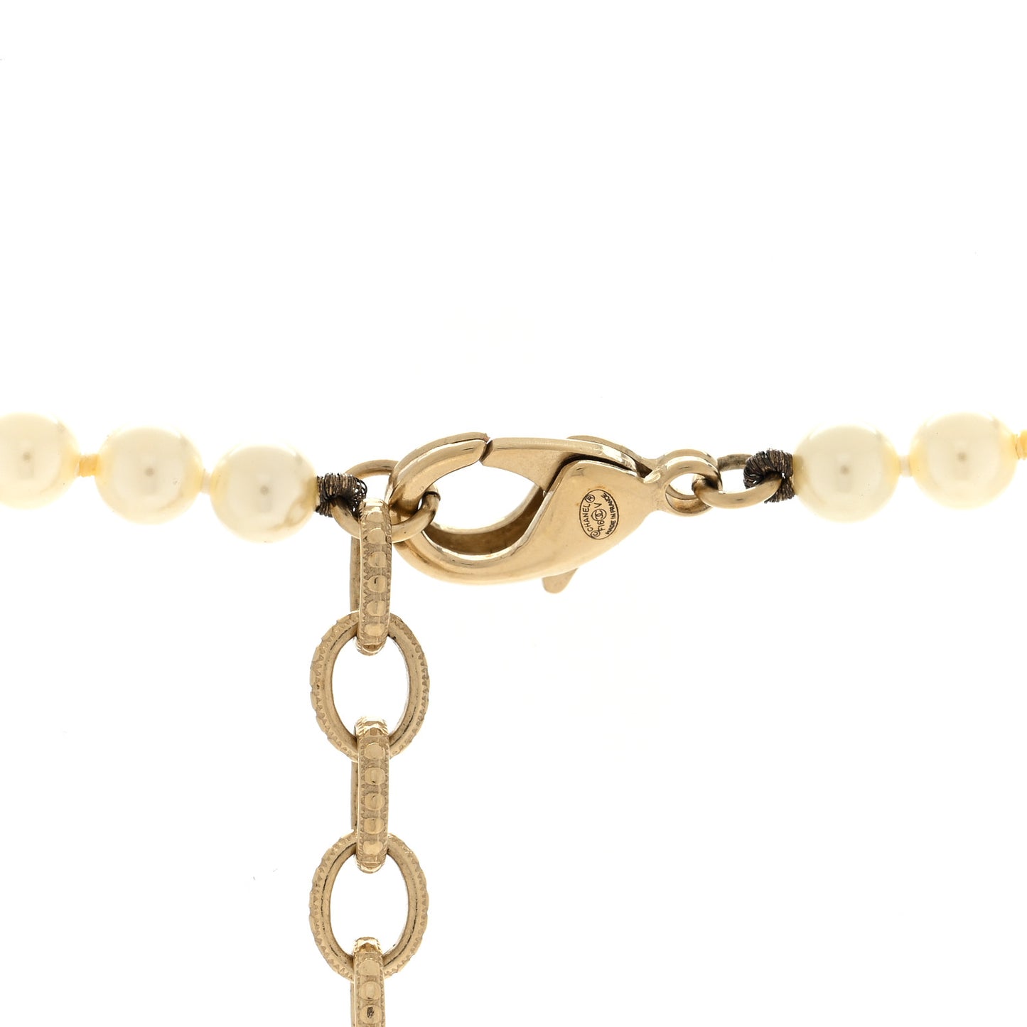 Graduated Pearl Studded CC Long Necklace Gold