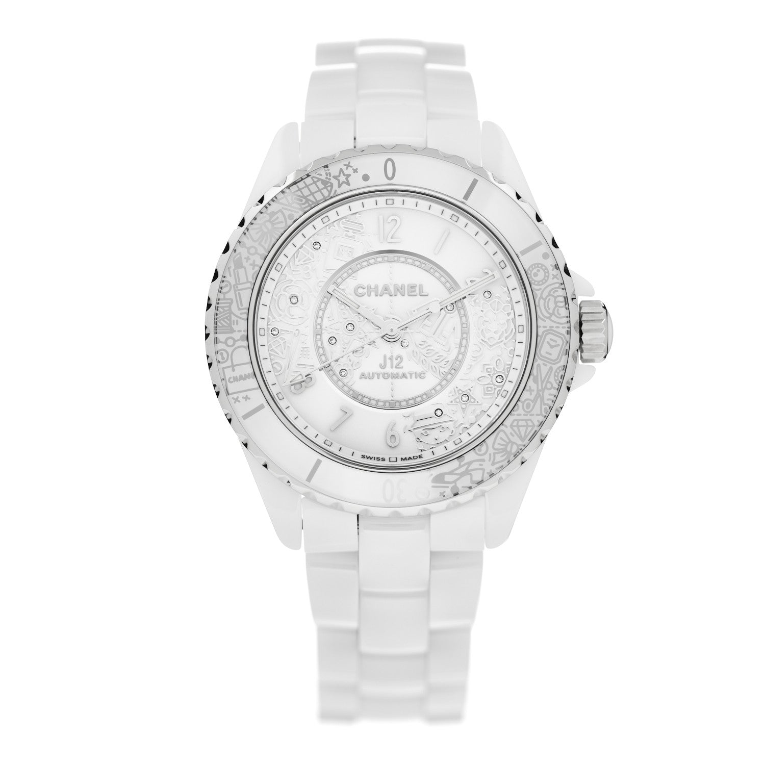 Chanel Stainless Steel Ceramic Diamond 38mm J12 Limited Edition Automatic Watch White 1 of 5