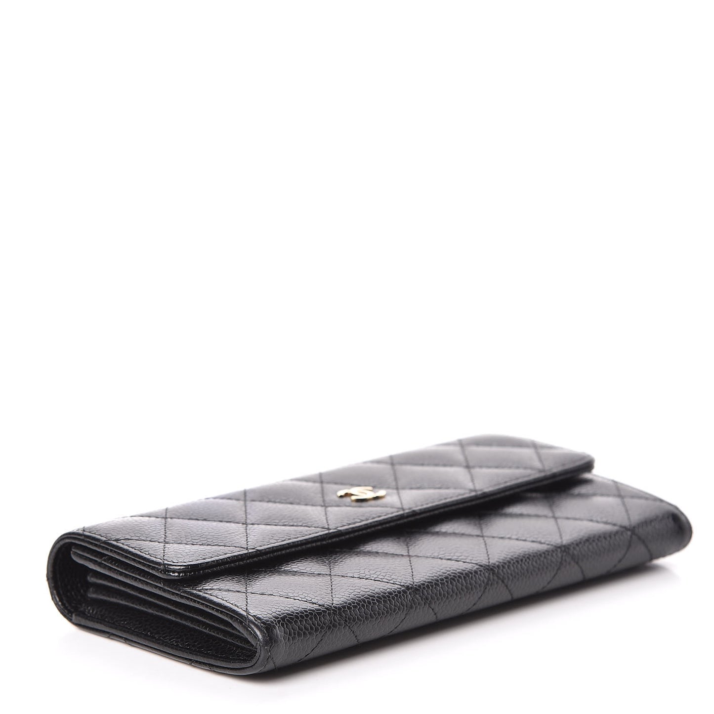 Caviar Quilted Large Gusset Flap Wallet Black