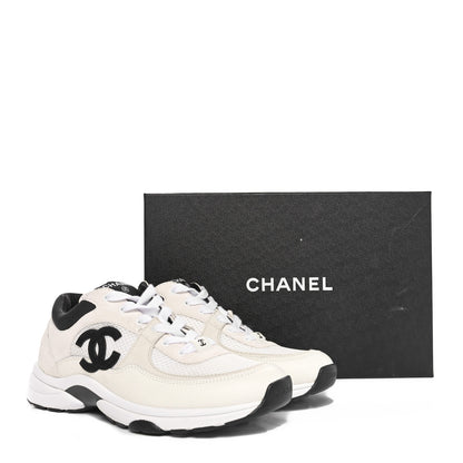 Chanel Mesh Suede Calfskin Grained Calfskin Womens CC Sneakers 38.5 White Black 9 of 9