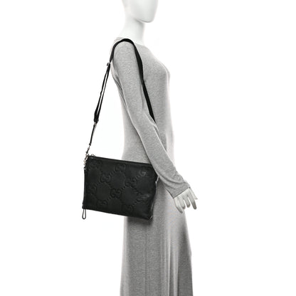 Gucci Piuma Calfskin Jumbo GG Embossed Medium Wristlet Messenger Bag Black 2 of 11