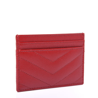 Saint Laurent Grain De Poudre Matelasse Chevron Monogram Credit Card Case New Red 3 of 9