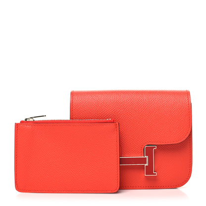 Hermes Epsom Enamel Constance Slim Wallet Capucine Sanguine 1 of 10