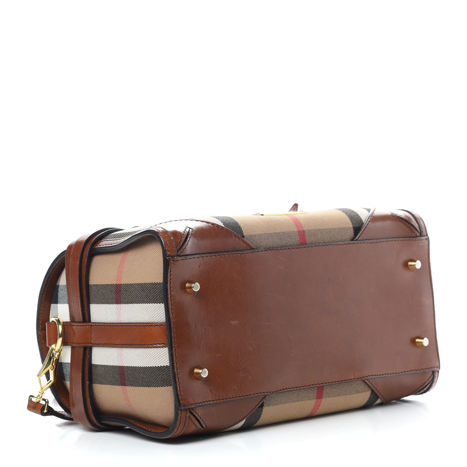 Burberry House Check Bridle Calfskin Medium Alchester Bowling Bag Dark Tan 4 of 17