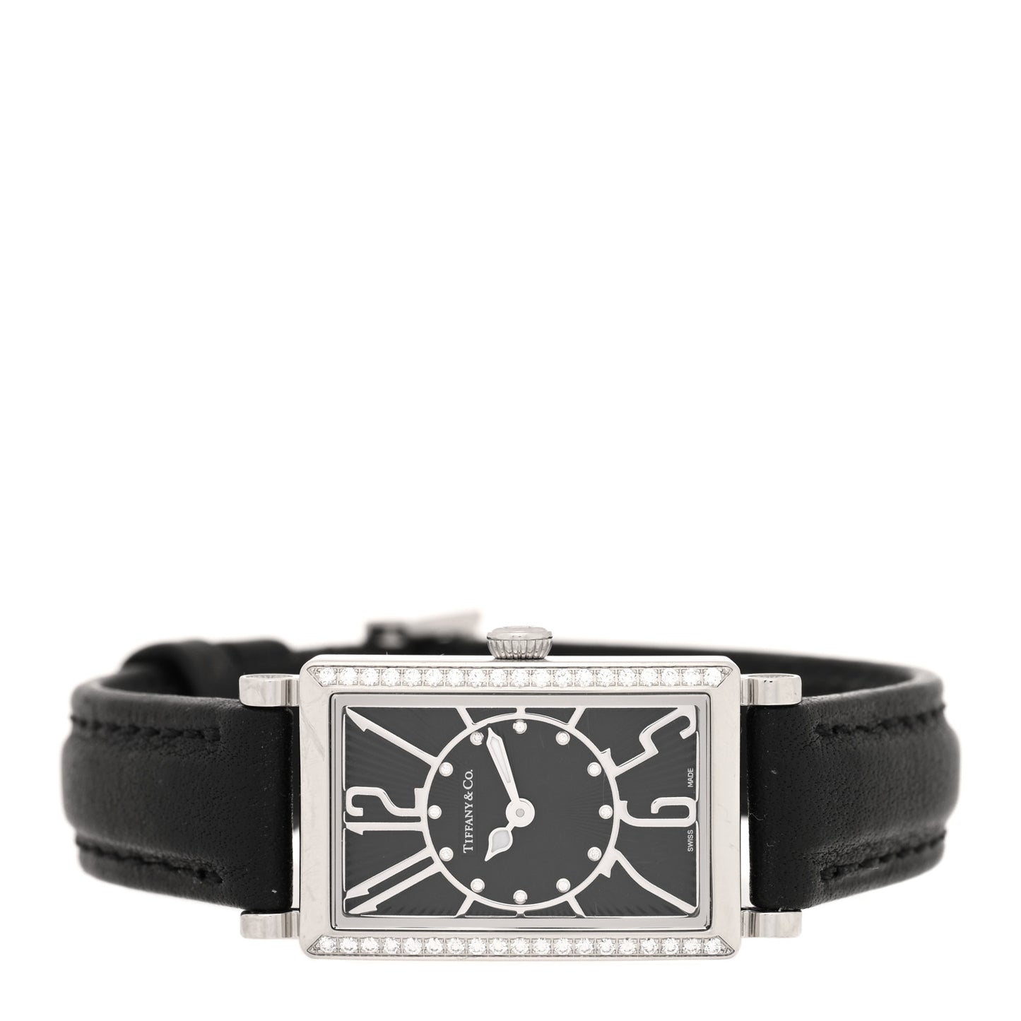 Stainless Steel Calfskin Diamond 19mm Gallery Quartz Watch Black