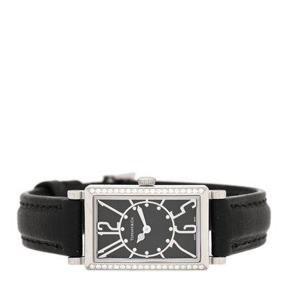 Tiffany Stainless Steel Calfskin Diamond 19mm Gallery Quartz Watch Black 2 of 4