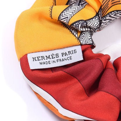 Hermes Silk Patchwork Claudia Scrunchie Orange Fruite 3 of 3