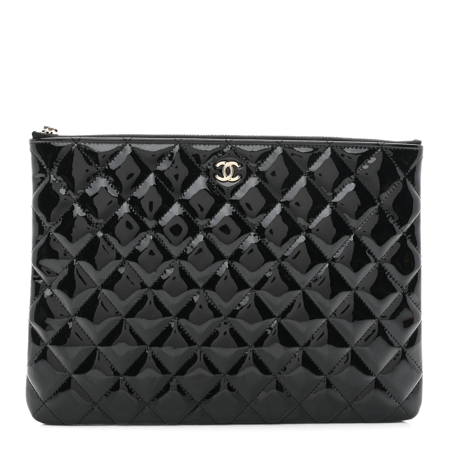 Patent Calfskin Quilted Medium Cosmetic Case Black
