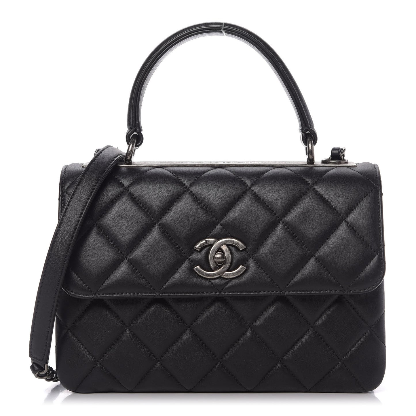 Lambskin Quilted Small Trendy CC Dual Handle Flap Bag Black