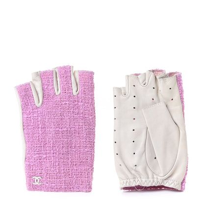 Chanel Tweed CC Fingerless Gloves 6.5 Purple 3 of 12