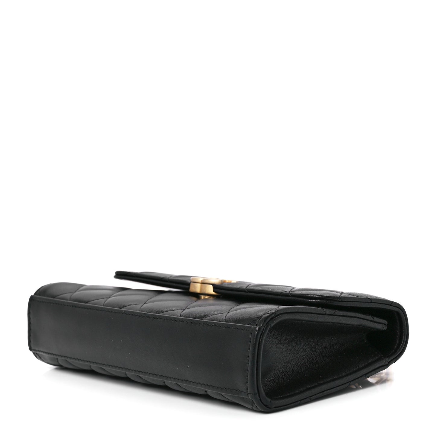 Lambskin Enamel Quilted Top Handle Flap Phone Holder With Chain Black