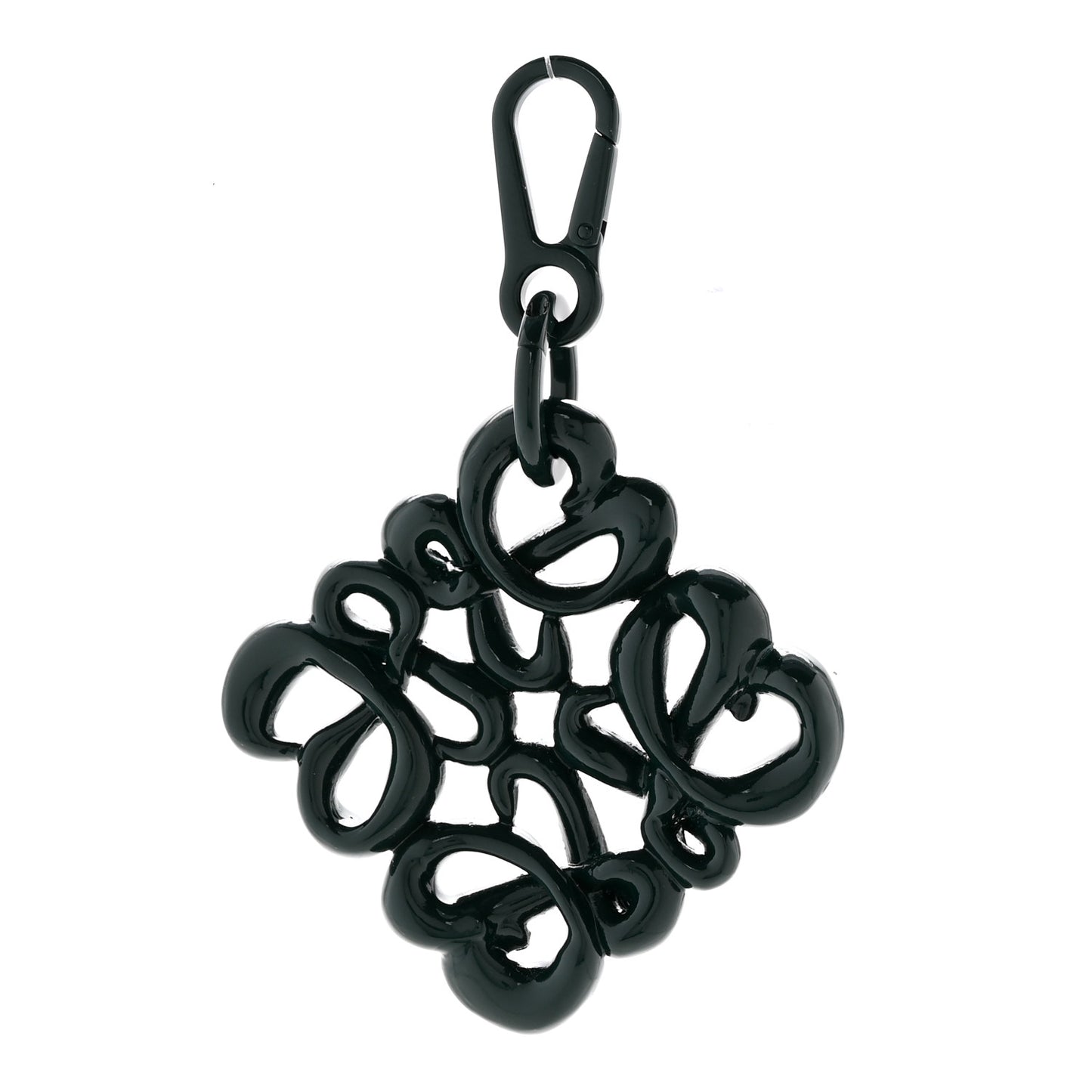Varnished Metal Anagram Bag Charm Key Holder Dark Green