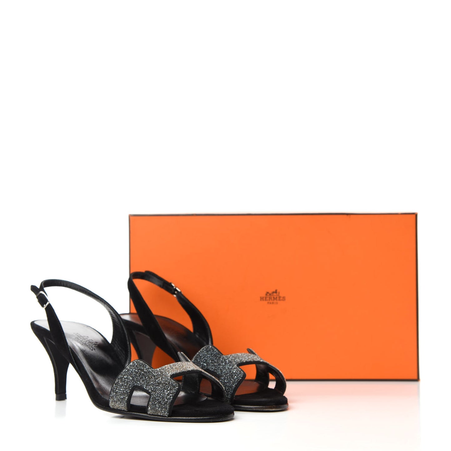 Velour Goatskin Crystal Poudre Night 70 Slingback Sandals 36 Argent Black