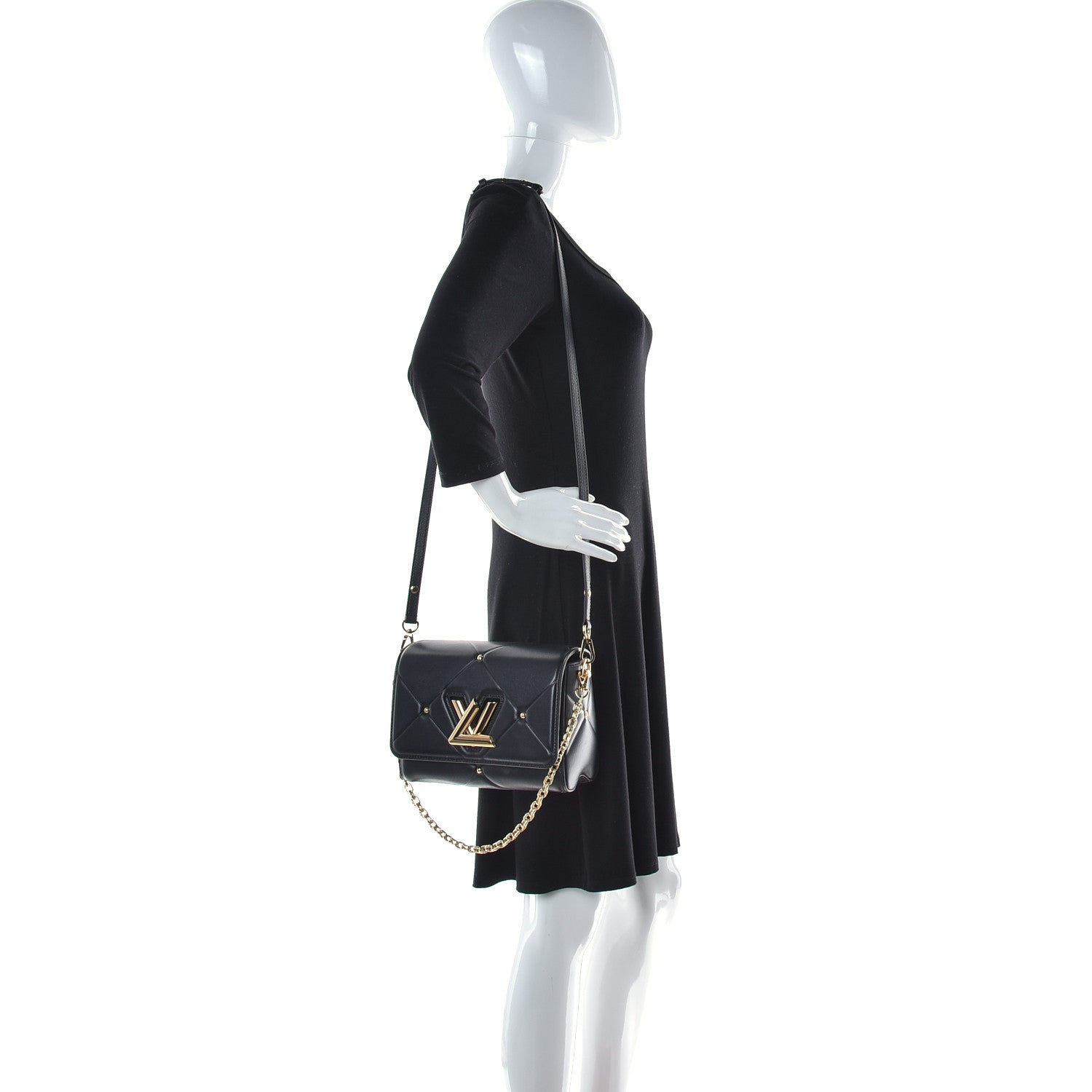 Louis Vuitton Lambskin Quilted Twist MM Black 4 of 19
