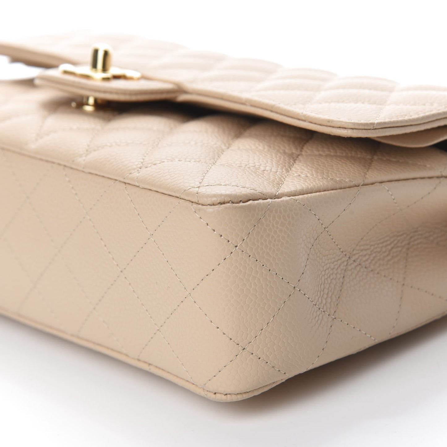 Caviar Quilted Medium Double Flap Beige Clair