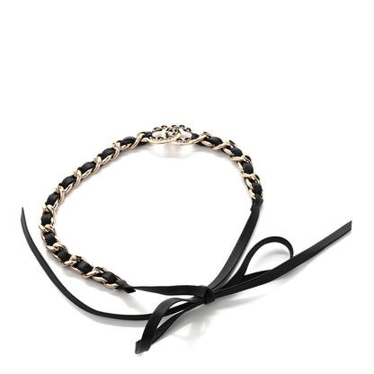 Chanel Metal Lambskin CC Chain Tie Headband Gold Black 2 of 4
