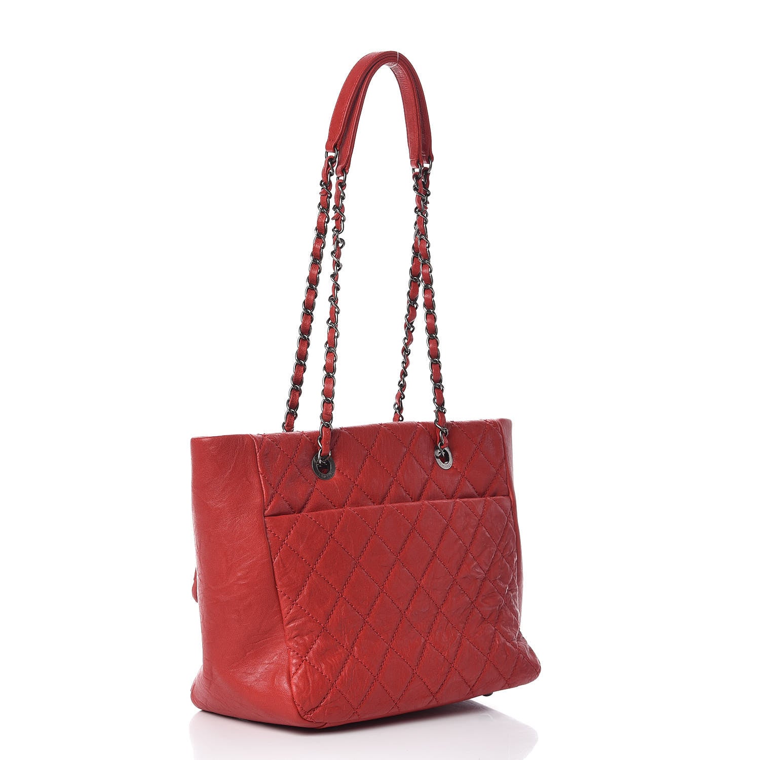 Chanel Calfskin Quilted Front Pocket Tote Red 3 of 10