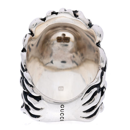 Gucci Metal Crystal Lion Head Ring 6.25 Emerald Aged Silver 2 of 4
