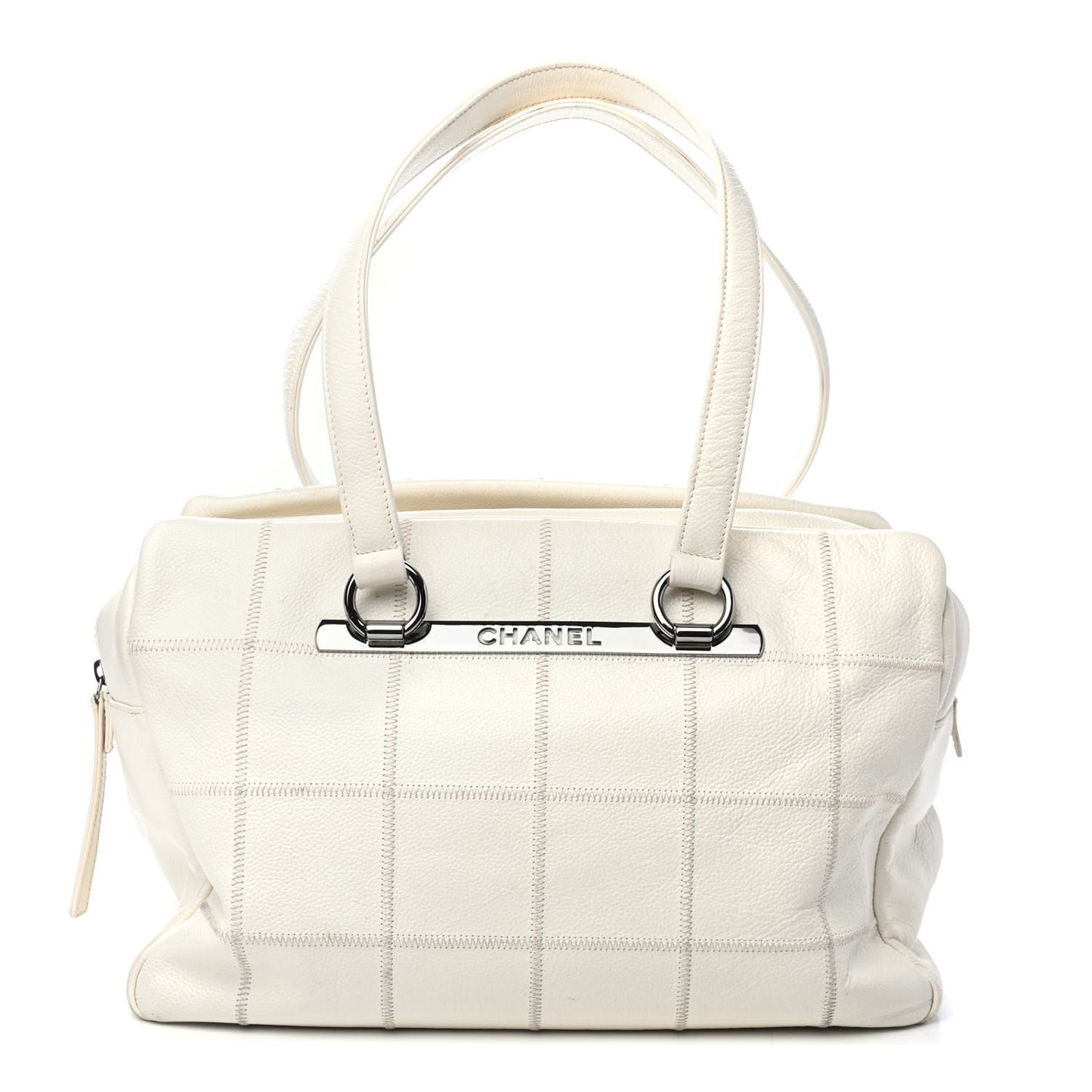 Caviar Square Stitched Satchel White