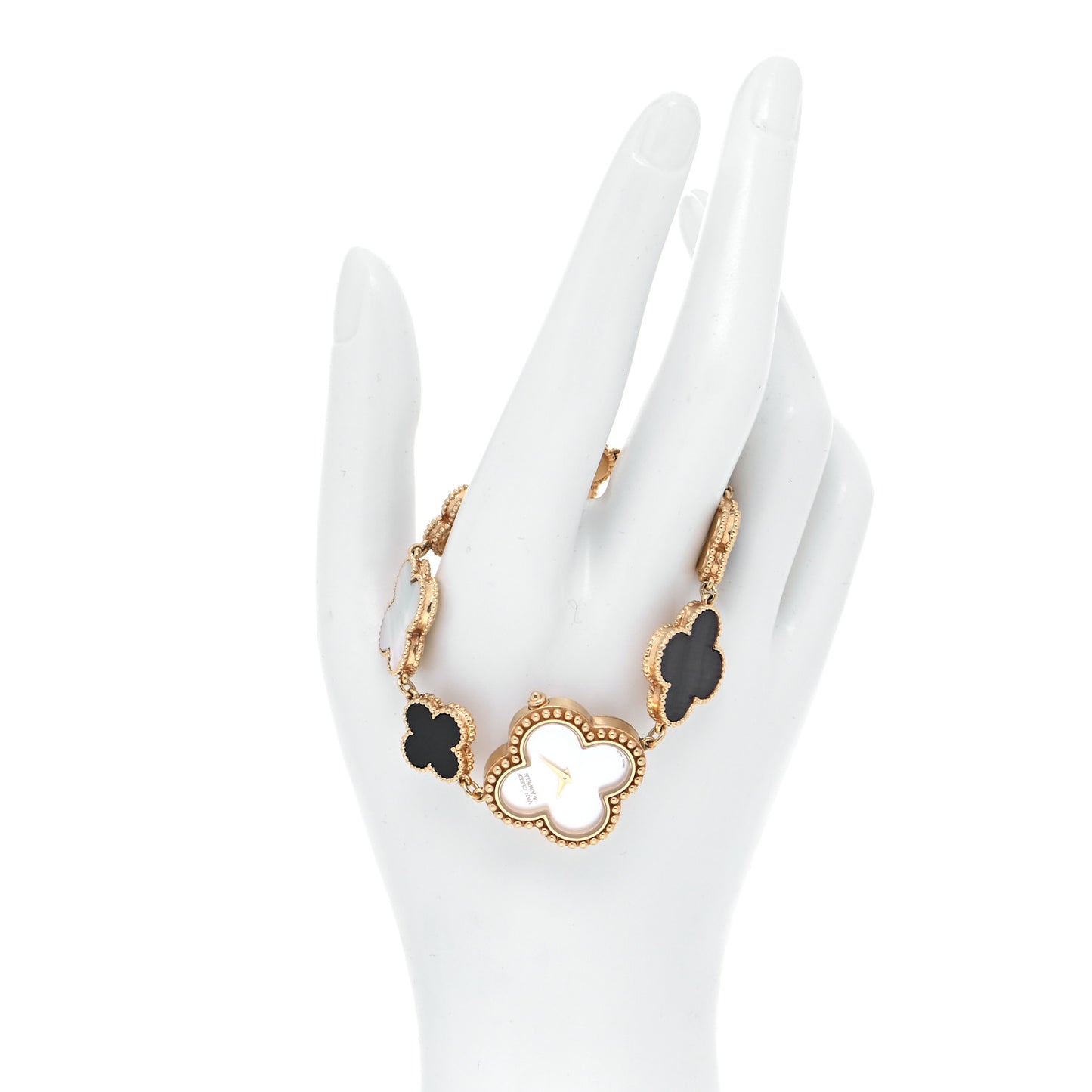 18K Yellow Gold Mother of Pearl Black Onyx 26mm Alhambra Quartz Watch