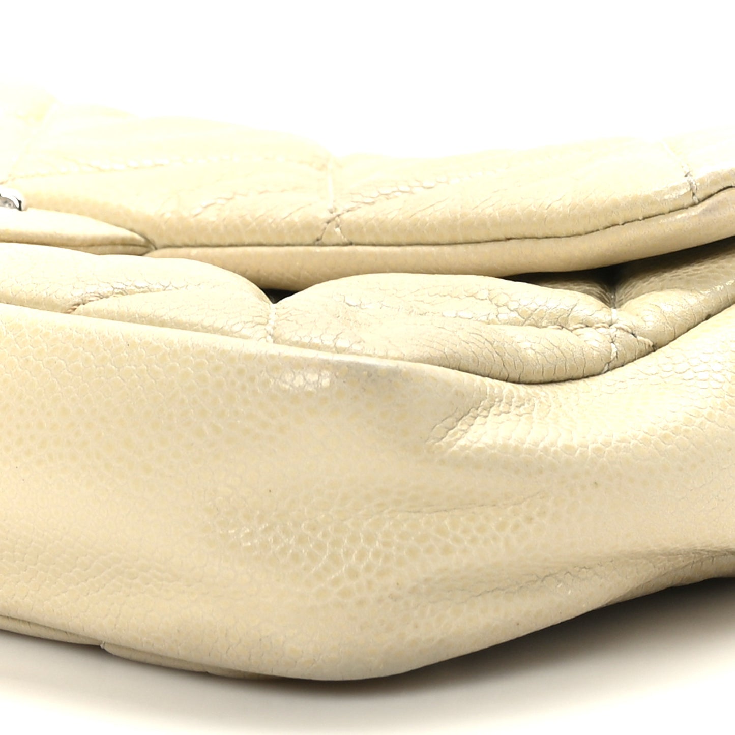 Glazed Caviar Quilted Small Nature Flap Bag Beige