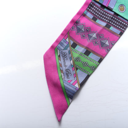 Hermes Silk Colliers de Chiens Twilly Fuchsia Vert Mauve 3 of 3